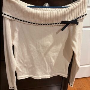 Altar'd State Cream Off-the-Shoulder Sweater with Black Trim